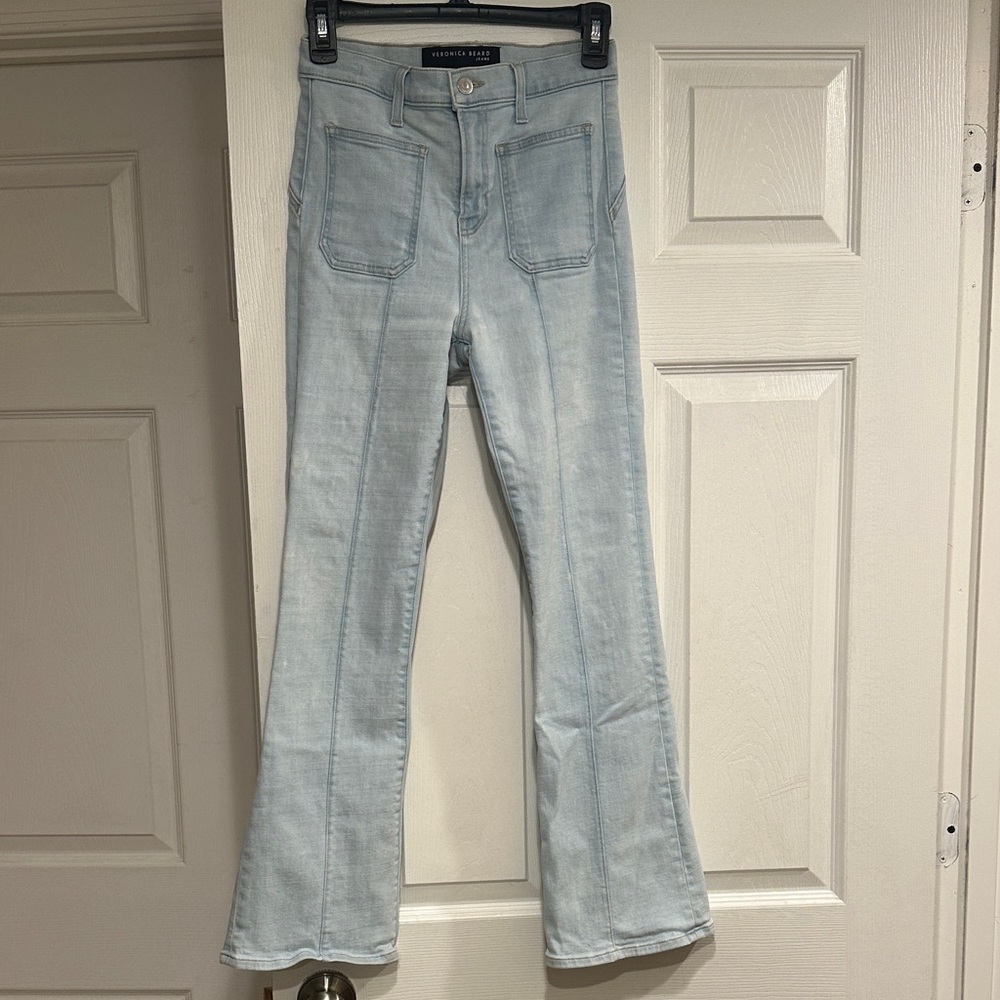 Veronica Beard Light Wash Flare Jeans - Front Seam Detail